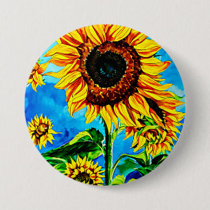 Große Sonnenblumen Aquarellmalerei Button