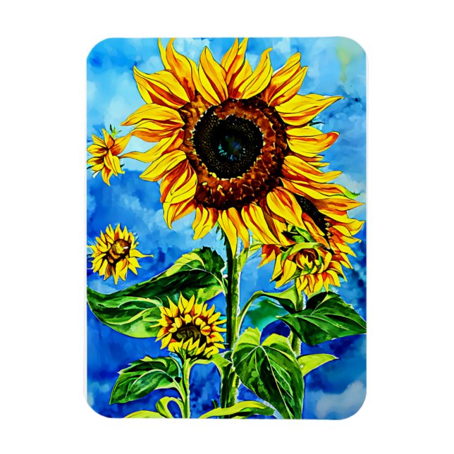 Große Sonnenblumen Aquarellmalerei Magnet (Vertikal)