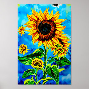 Große Sonnenblumen Aquarellmalerei Poster