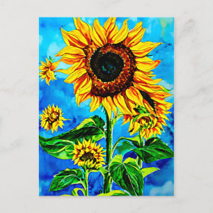 Große Sonnenblumen Aquarellmalerei Postkarte