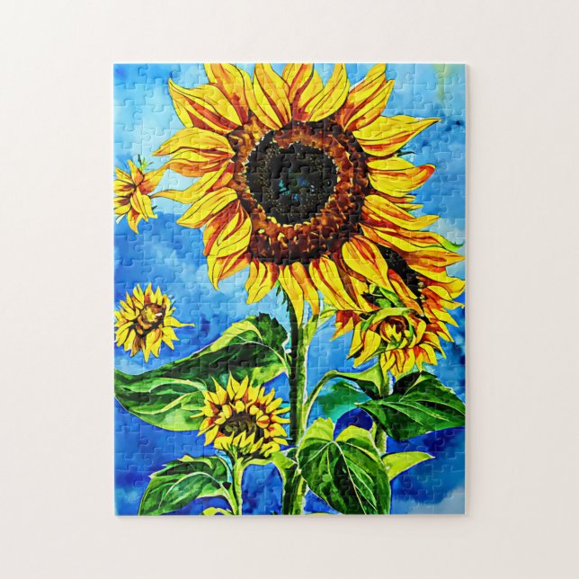 Große Sonnenblumen Aquarellmalerei Puzzle (Vertikal)