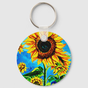 Große Sonnenblumen Aquarellmalerei Schlüsselanhänger