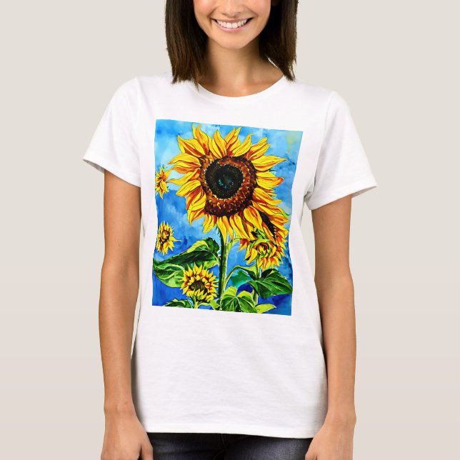 Große Sonnenblumen Aquarellmalerei T-Sh T-Shirt (Vorderseite)