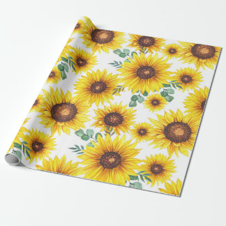 Große Sonnenblumen auf weißem Grund Geschenkpapier