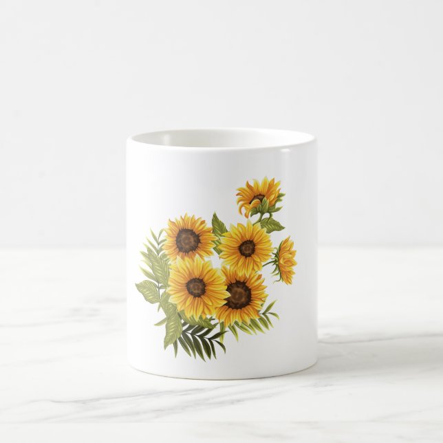Große Sonnenblumen gestrichen Rustikal Vintag Kaffeetasse (Mittel)