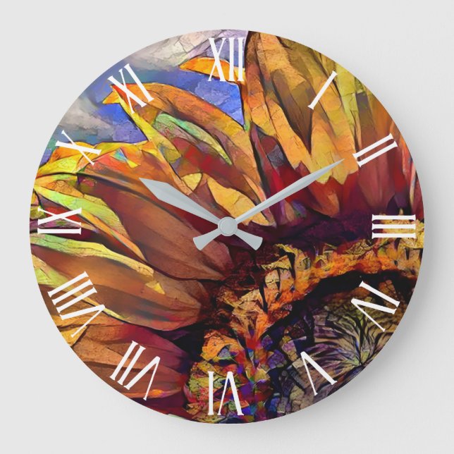 Grosse Sonnenblumen Große Wanduhr (Vorderseite)