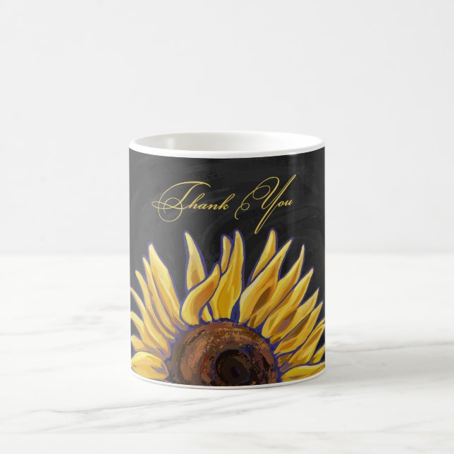 Große Sonnenblumen Kunst auf schwarz Danke Tasse (Mittel)