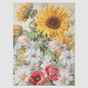 Große Sonnenblumen & Popies Bouquet Dekoupage Seidenpapier