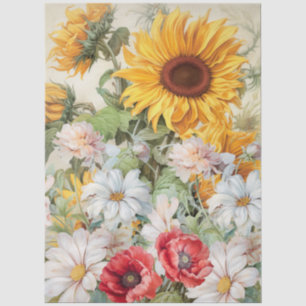 Große Sonnenblumen & Popies Bouquet Dekoupage Seidenpapier
