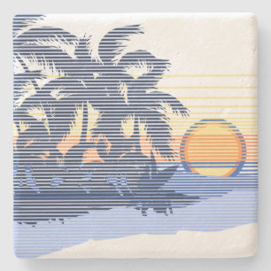 Große Sonnenuntergangs-Streifen Hawaiian Tiki Bar Steinuntersetzer