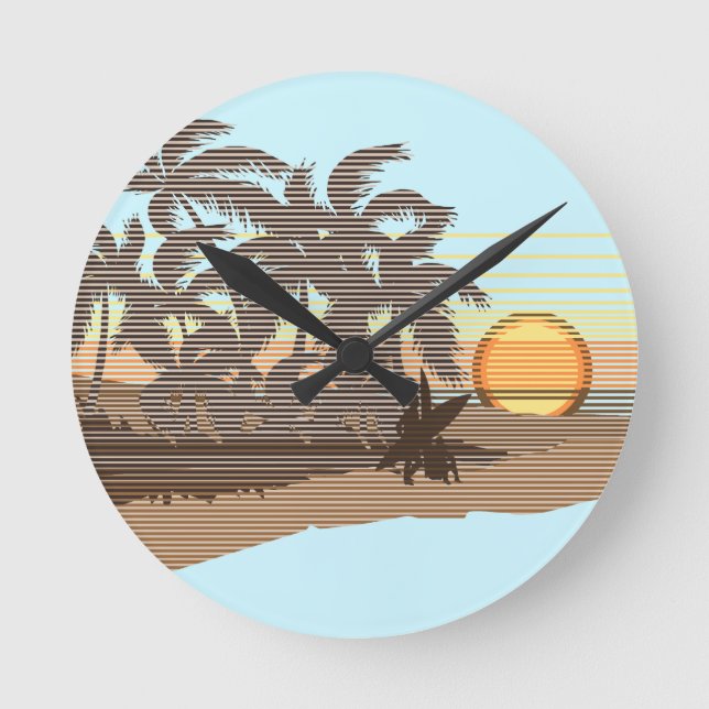 Große Sonnenuntergangs-Streifen-Hawaiianische Wand Runde Wanduhr (Vorderseite)