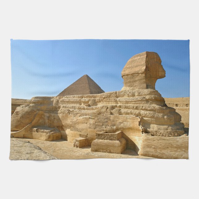 Große Sphinx aus Gizeh mit Ghafre-Pyramide - Ägypt Geschirrtuch (Horizontal)