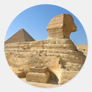 Große Sphinx aus Gizeh mit Ghafre-Pyramide - Ägypt Runder Aufkleber