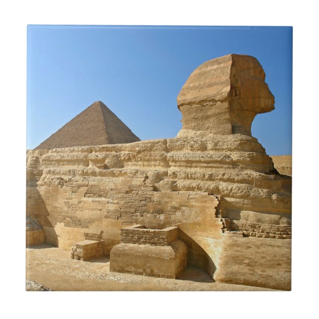 Große Sphinx von Gizeh mit Chephren-Pyramide - Ägy Fliese (Vorderseite)
