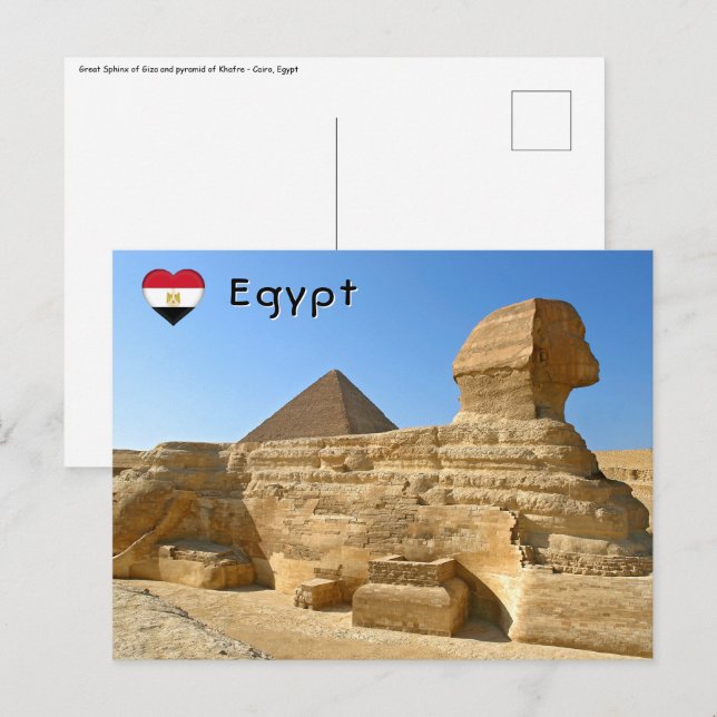 Große Sphinx von Gizeh mit Khafre-Pyramide - Ägypt Postkarte (Vorne/Hinten)