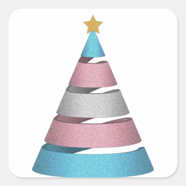 Große Spiral Transgender Pride Flag Weihnachtsbaum Quadratischer Aufkleber (Vorderseite)