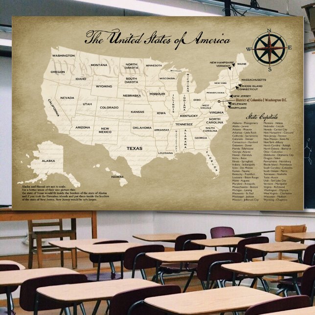 Große Staaten Wall Map Lehrposter Hilfsmittel Poster (Large wail map of the US for home or the classroom.  Help your kids learn about the United States)