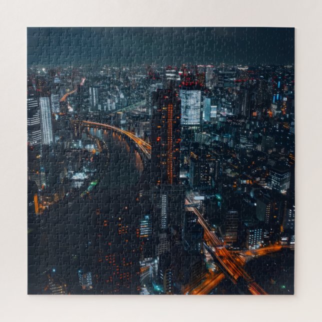 Große Stadt in der Nacht Puzzle (Vertikal)