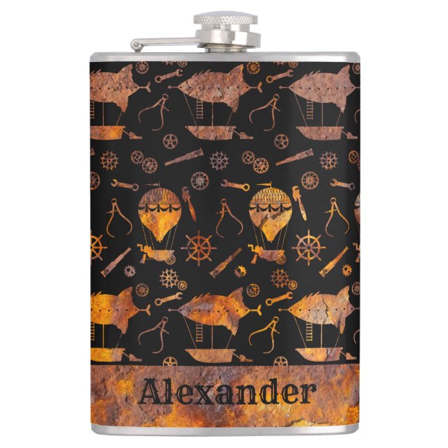 Große Steampunk-farbige Luftschifffahrt Flachmann (Vorderseite)