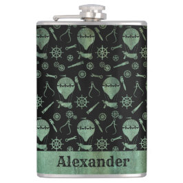 Große Steampunk Verdigris Balloons Thema Custom Flachmann