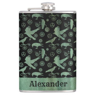 Große Steampunk-Verdigris-Gänse und Crows nach Maß Flachmann