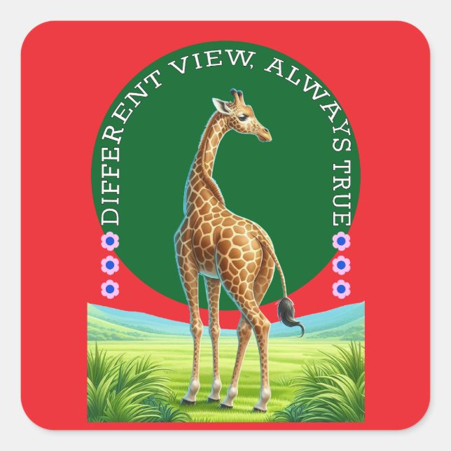 große stehende Giraffe Quadratischer Aufkleber (Vorderseite)