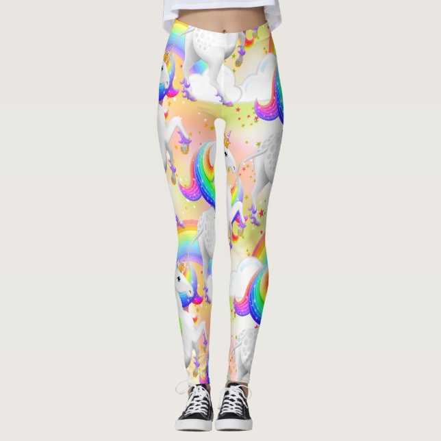 Große Sterne Regenbogen Einhornprinzessin des Wald Leggings (Vorderseite)