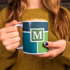 Große Streifen in blau und grün mit Monogram Kaffeetasse