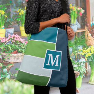 Große Streifen in blau und grün mit Monogram Tragetaschen Mit Langen Trägern