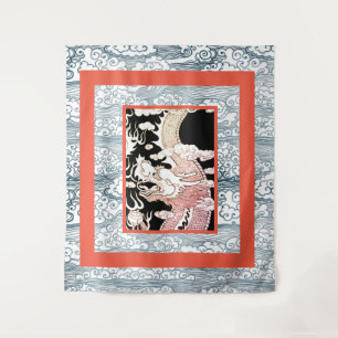 GROSSE TAPESTRIE MIT DRAGON- UND JAPANISCHEM WAHLM WANDTEPPICH