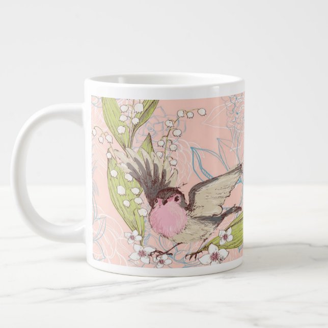 Große Tasse mit Peach Floral Background & Bird (Links)