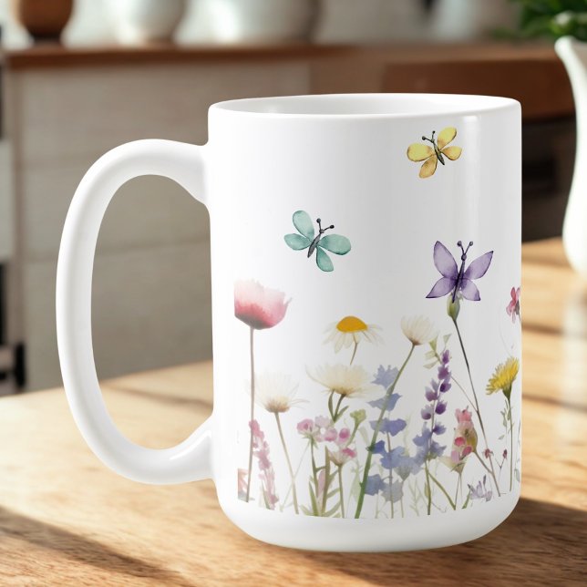 Große Tasse Wasserfarben Wildblumen und Schmetterl (Von Creator hochgeladen)
