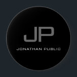 Große Taste Initial Letter Monogram Name Schwarz Button<br><div class="desc">Personalisierte Monogram Initial Letter Name Black Template Elegant Trendy Riege Round Button.</div>