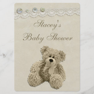 Große Teddy Bear Vintag Lace Baby Dusche Einladung