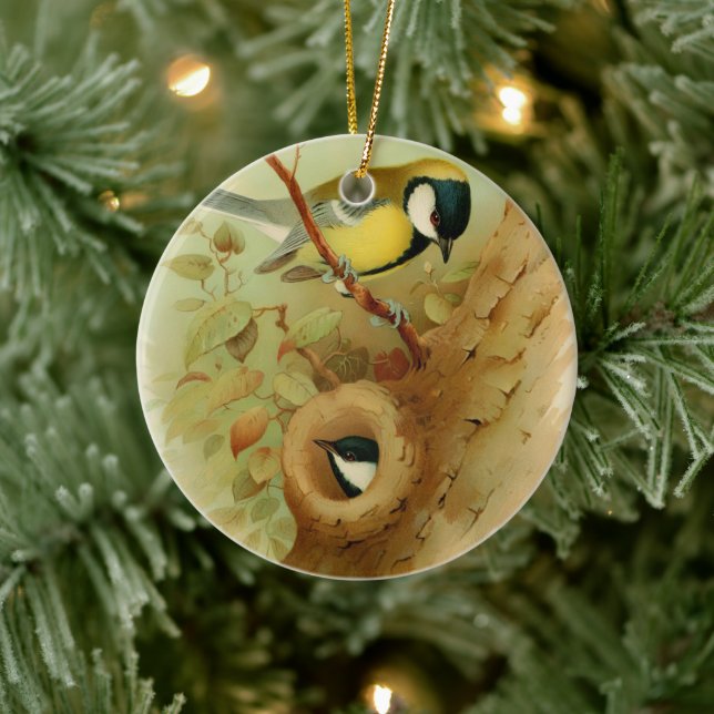 Große Titte - farbenfroher Vogel, Kunst Keramik Ornament (Baum)