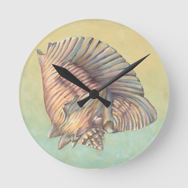 Große Tritonshorn-PastellMuschel Runde Wanduhr (Vorderseite)