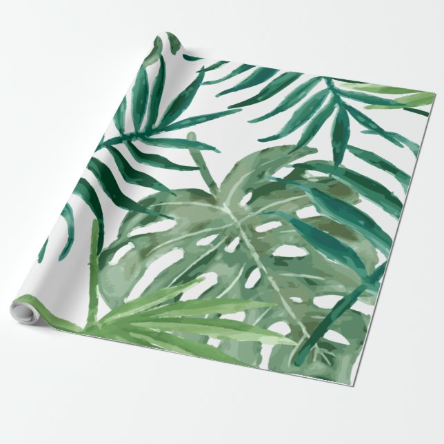 Große tropische Monstera- und Palmenbäume - Blätte Geschenkpapier (Ungerollt)