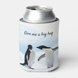 Große Umarmung Pinguin auf Eis-Foto mit Text Dosenkühler