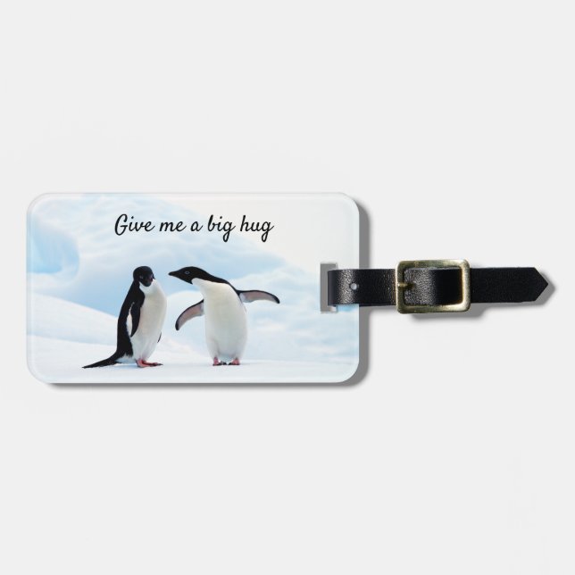 Große Umarmung Pinguin auf Eis-Foto mit Text Gepäckanhänger (Vorderseite horizontal)