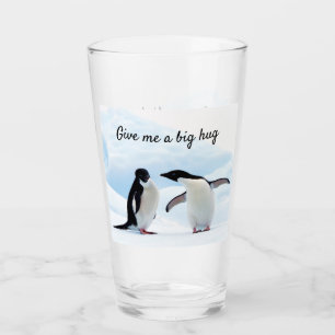 Große Umarmung Pinguin auf Eis-Foto mit Text Glas
