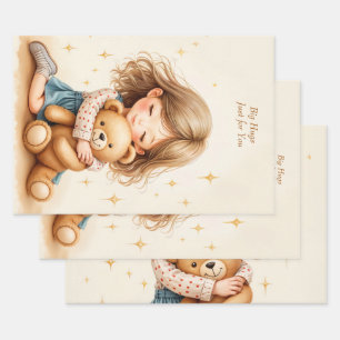 Große Umarmungen - Süßes Mädchen umarmt Teddybär Geschenkpapier Set