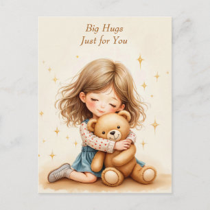 Große Umarmungen Süßes Mädchen umarmt Teddybär  Postkarte