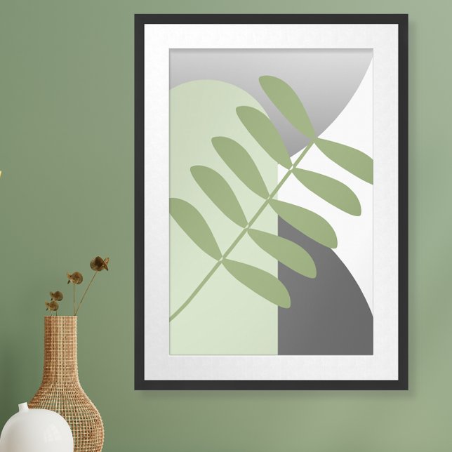 Größe und Grau Botanisch uneingerahmt Poster (This minimalist boho poster features shades of sage green and gray and is ready to frame.)