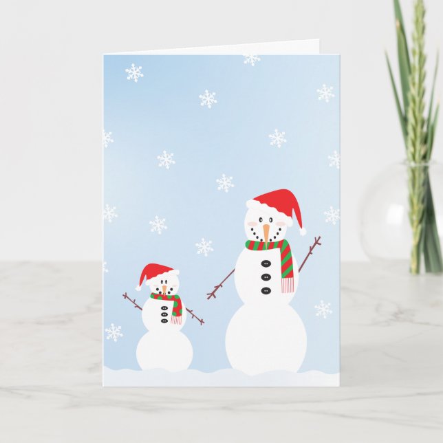 Große und kleine Schneemann frohe Weihnachten Karte (Vorderseite)