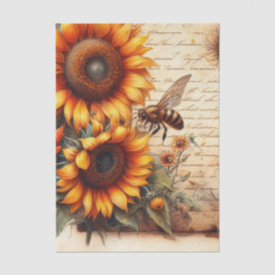 Große und kleine Sonnenblumen mit Bienen und Schri Seidenpapier