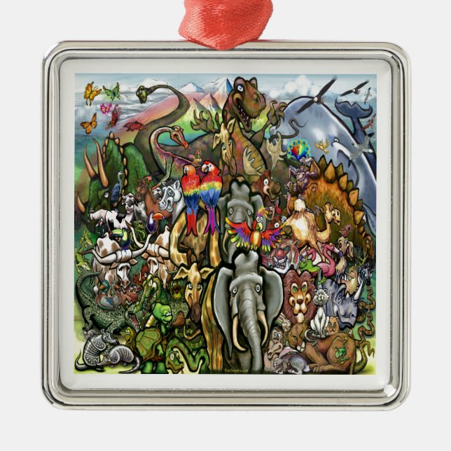 Große und kleine Tiere Silbernes Ornament (Vorne)