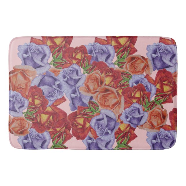 große und kühne farbenfrohe Rose Badematte (Vorderseite)