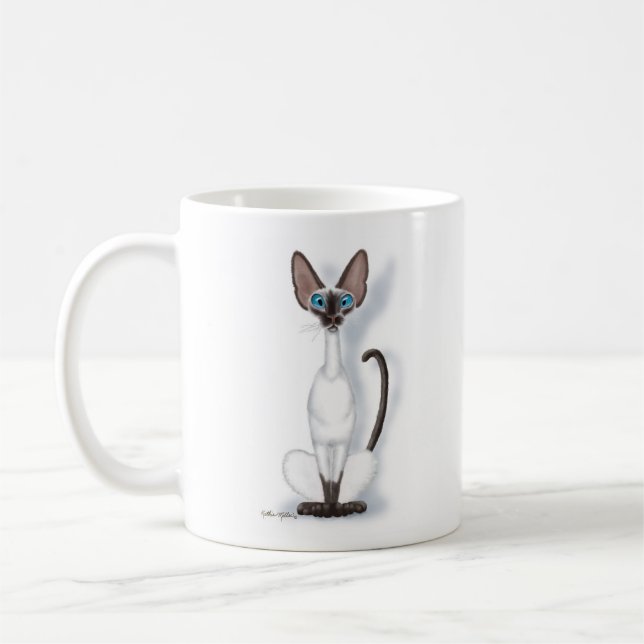 Große und schräge Siamkatzen-Cartoon Kaffeetasse (Links)