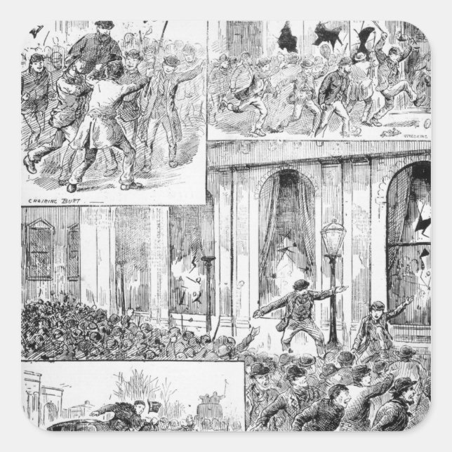 Große Unruhen in London Quadratischer Aufkleber (Vorderseite)