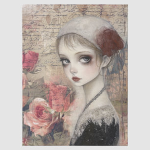 Große Viktorianische Gotik Girl & Florals Dekoupag Seidenpapier
